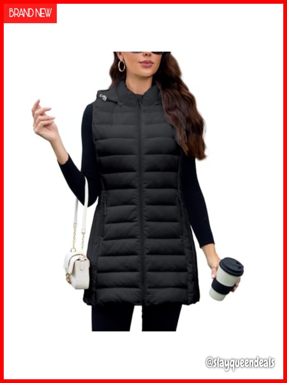 Women's Long Puffer Vest with Detachable Hood Lightweight Packable Sleeveless